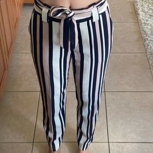 Express high waisted strap sash ankle pant